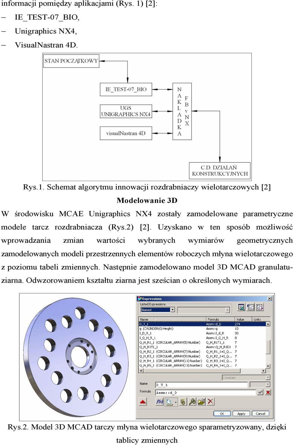 Schemat algorytmu innowacji rozdrabniaczy wielotarczowych [2] Modelowanie 3D W środowisku MCAE Unigraphics NX4 zostały zamodelowane parametryczne modele tarcz rozdrabniacza