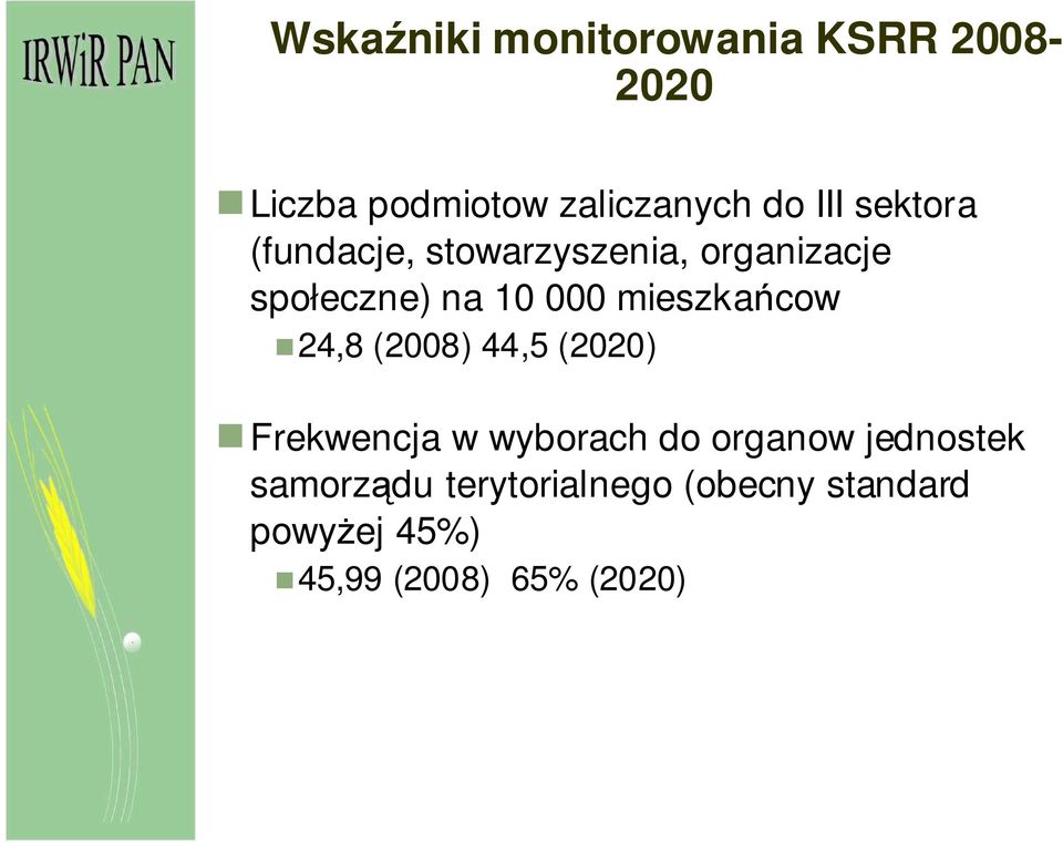 mieszkańcow 24,8 (2008) 44,5 (2020) Frekwencja w wyborach do organow