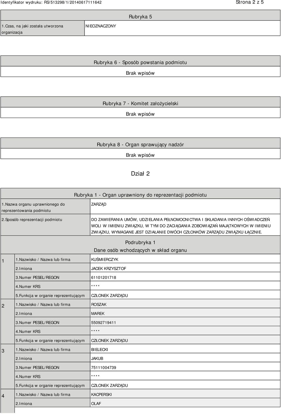 uprawniony do reprezentacji podmiotu 1.Nazwa organu uprawnionego do reprezentowania podmiotu 2.