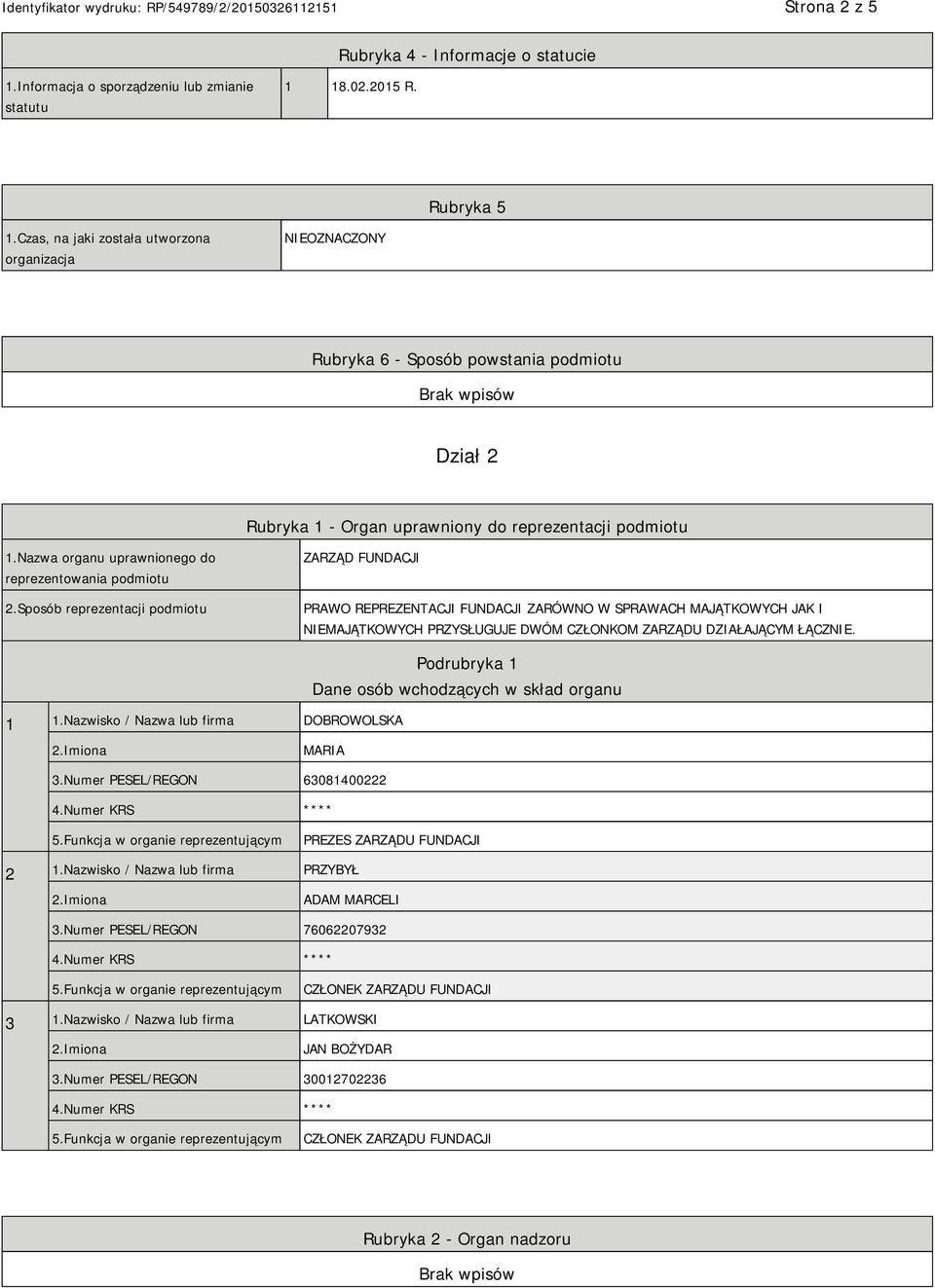 Nazwa organu uprawnionego do reprezentowania podmiotu 2.