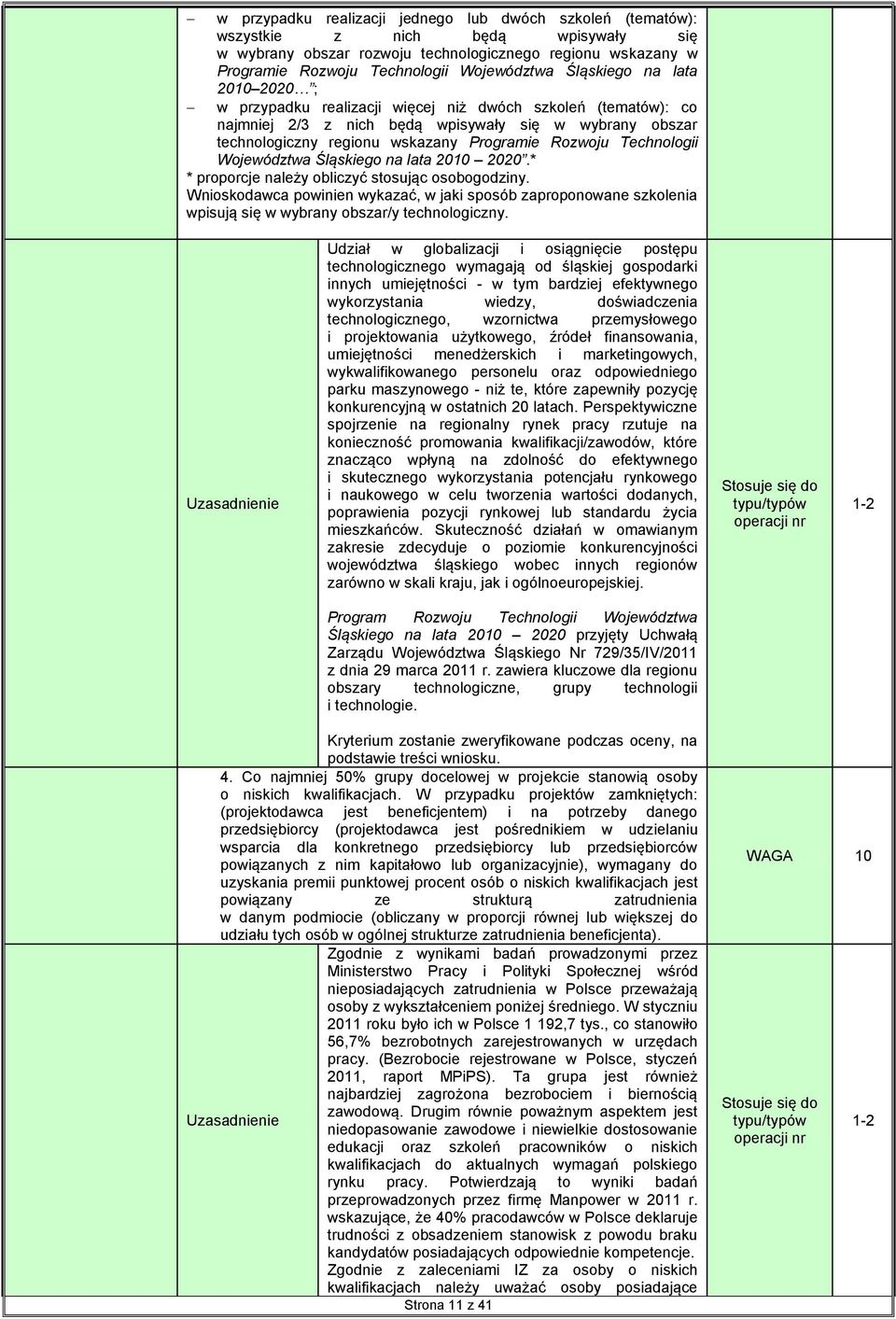 Technologii Województwa Śląskiego na lata 2010 2020.* * proporcje należy obliczyć stosując osobogodziny.