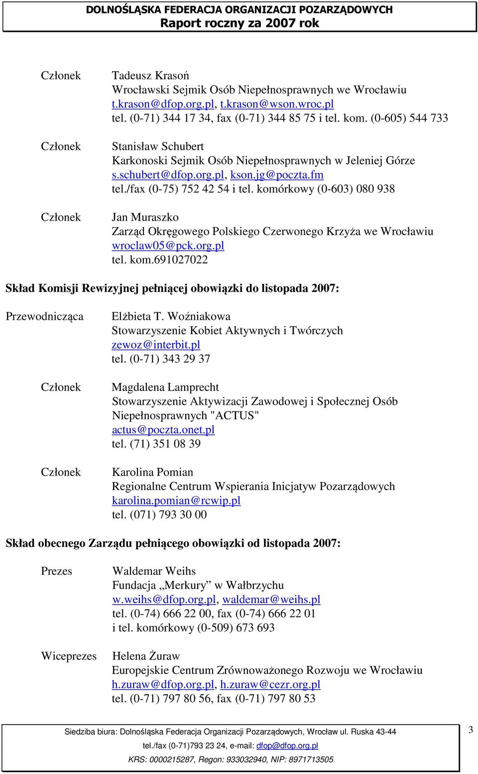 komórkowy (0-603) 080 938 Jan Muraszko Zarząd Okręgowego Polskiego Czerwonego Krzyża we Wrocławiu wroclaw05@pck.org.pl tel. kom.