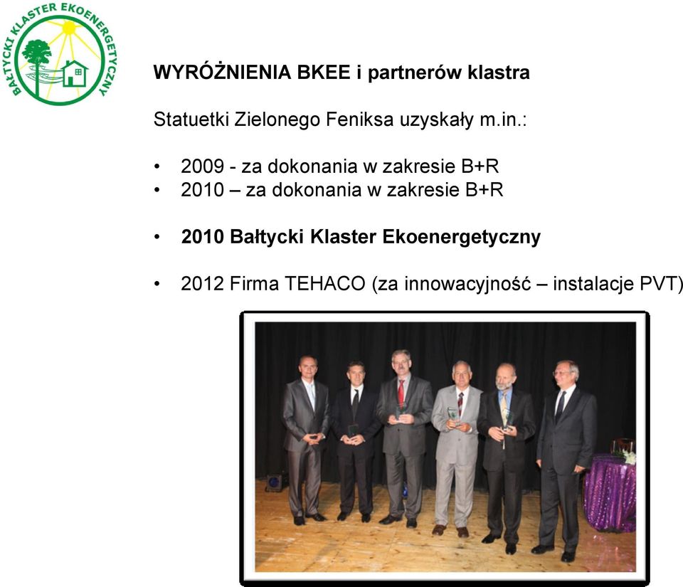 : 2009 - za dokonania w zakresie B+R 2010 za dokonania w