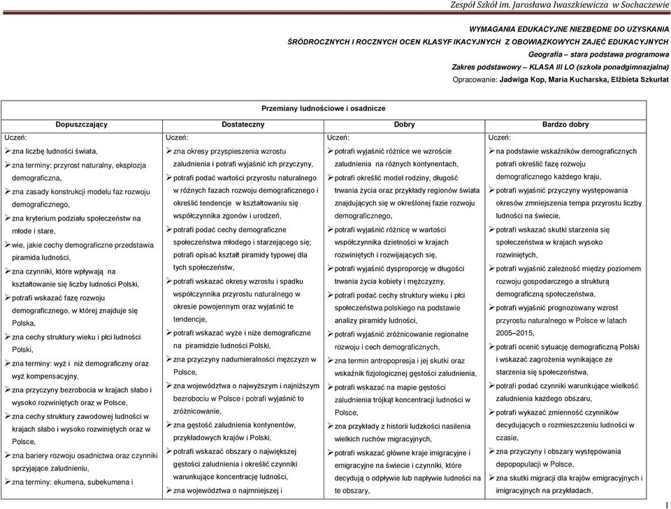 przyrost naturalny, eksplozja demograficzna, zna zasady konstrukcji modelu faz rozwoju demograficznego, zna kryterium podziału społecze stw na młode i stare, wie, jakie cechy demograficzne