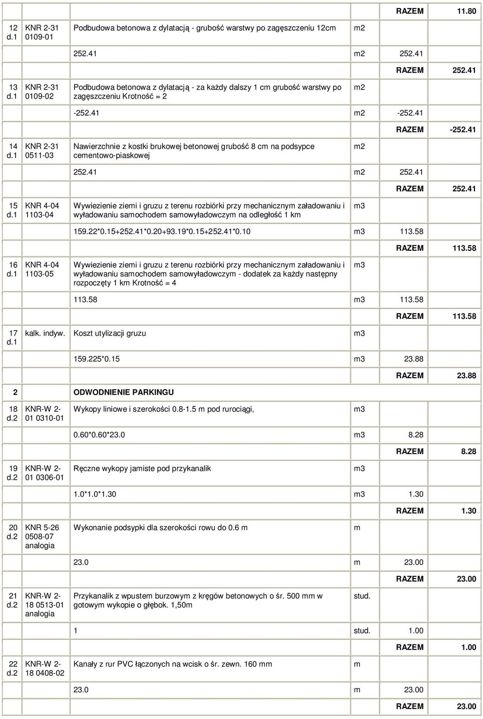 41 14 0511-03 Nawierzchnie z kostki brukowej betonowej grubo 8 c na podsypce ceentowo-piaskowej 252.41 252.