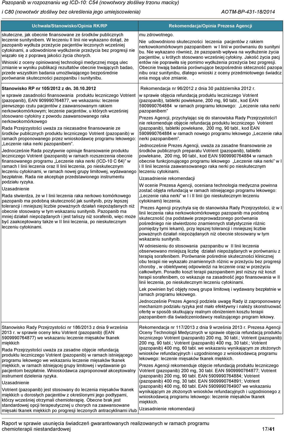 Wniski z ceny piniwanej technlgii medycznej mgą ulec zmianie w wyniku publikacji rezultatów becnie trwających bada, przede wszystkim badania umżliwiająceg bezpśrednie prównanie skutecznści pazpanibu