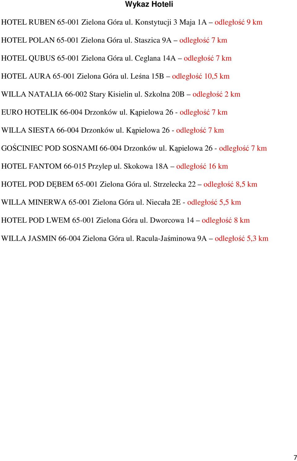 Kąpielowa 26 - odległość 7 km WILLA SIESTA 66-004 Drzonków ul. Kąpielowa 26 - odległość 7 km GOŚCINIEC POD SOSNAMI 66-004 Drzonków ul. Kąpielowa 26 - odległość 7 km HOTEL FANTOM 66-015 Przylep ul.