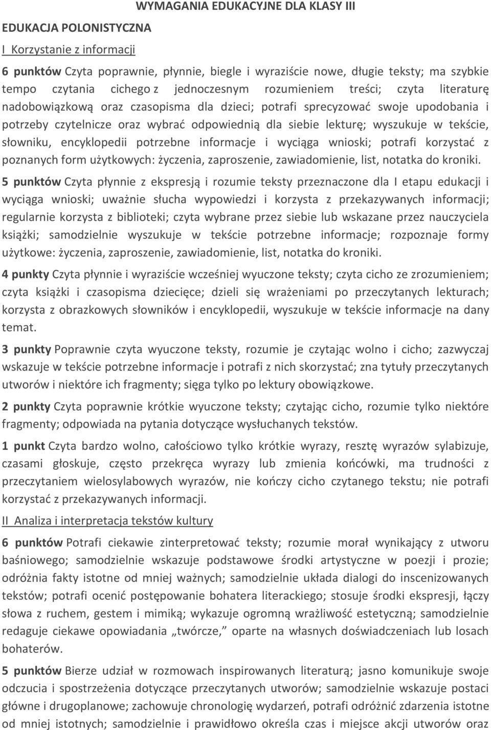 wyszukuje w tekście, słowniku, encyklopedii potrzebne informacje i wyciąga wnioski; potrafi korzystać z poznanych form użytkowych: życzenia, zaproszenie, zawiadomienie, list, notatka do kroniki.