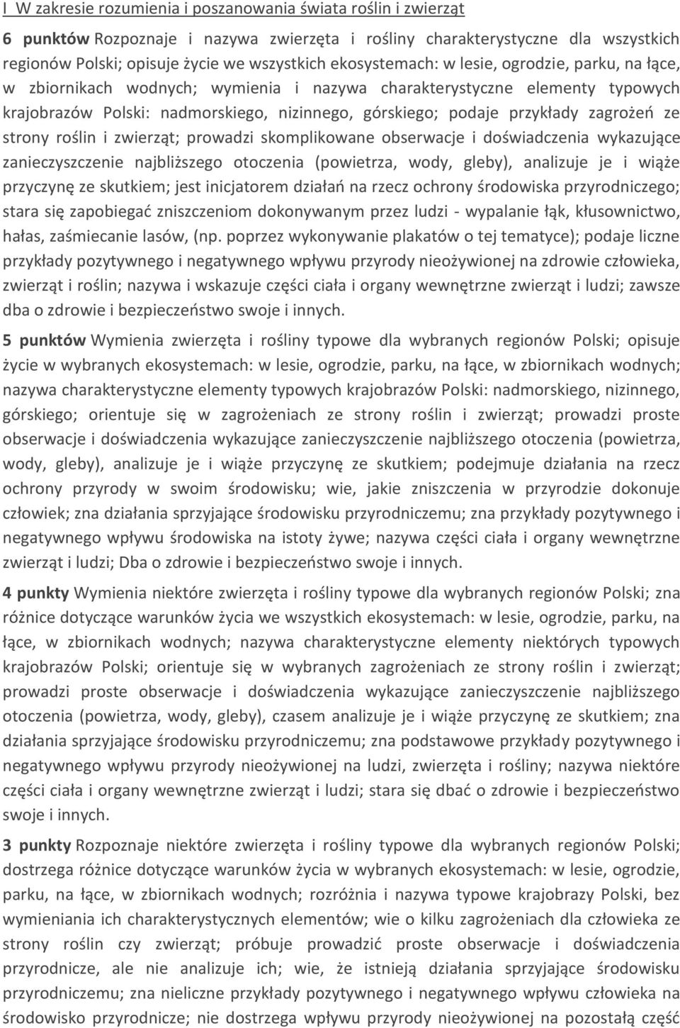 zagrożeń ze strony roślin i zwierząt; prowadzi skomplikowane obserwacje i doświadczenia wykazujące zanieczyszczenie najbliższego otoczenia (powietrza, wody, gleby), analizuje je i wiąże przyczynę ze