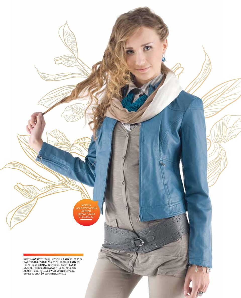 spodnie camaïeu 139 zł; szalik camaïeu 59,90 zł; PAsek carry 44,99 zł;