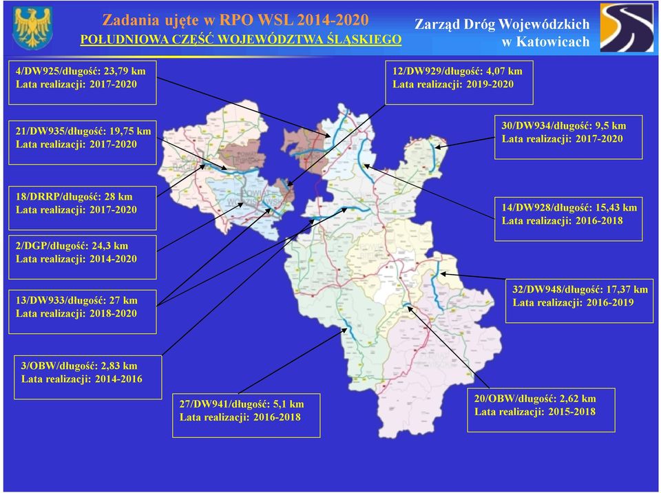 2017-2020 14/DW928/długość: 15,43 km Lata realizacji: 2016-2018 2/DGP/długość: 24,3 km Lata realizacji: 2014-2020 13/DW933/długość: 27 km Lata realizacji: 2018-2020