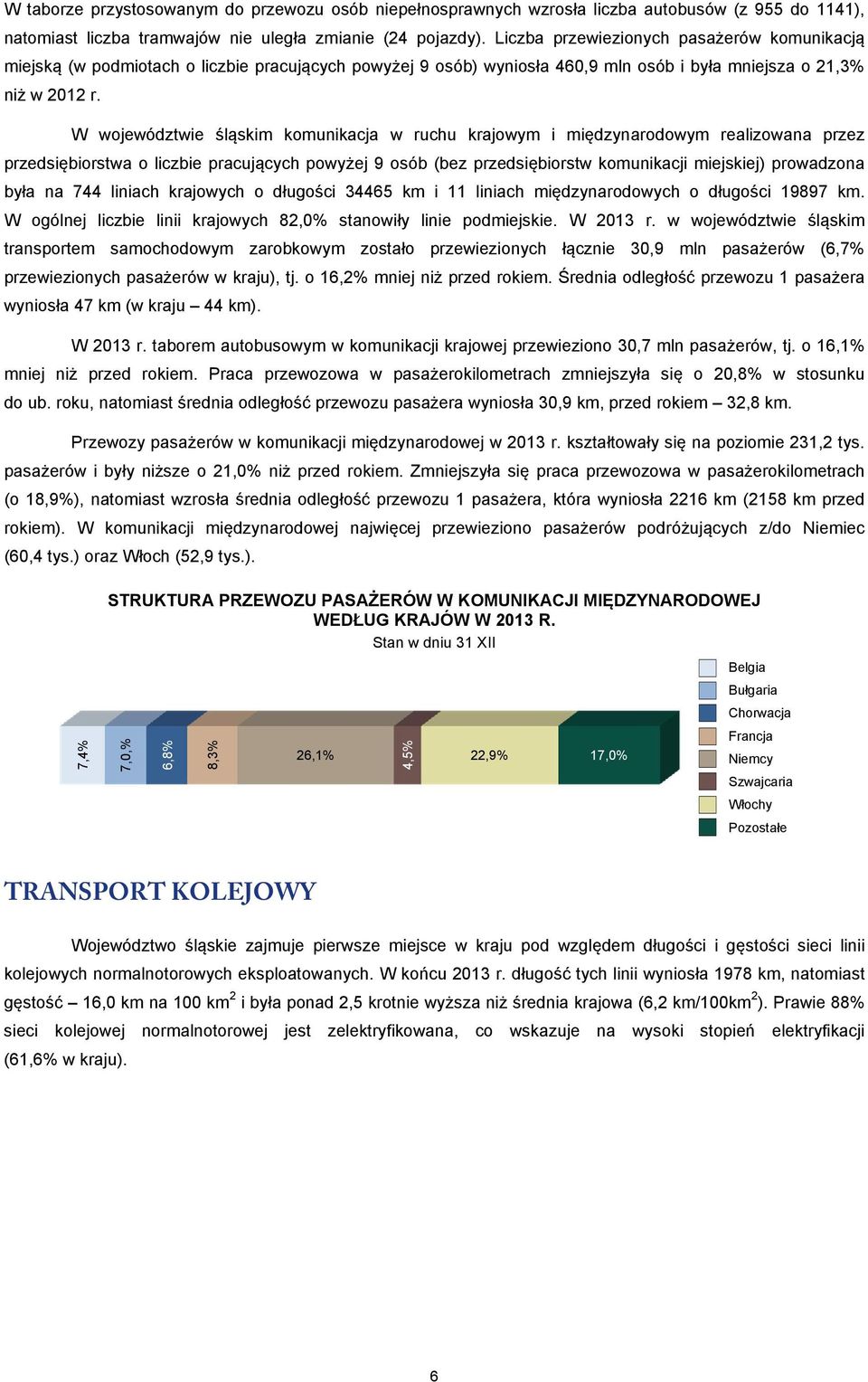 W województwie śląskim komunikacja w ruchu krajowym i międzynarodowym realizowana przez przedsiębiorstwa o liczbie pracujących powyżej 9 osób (bez przedsiębiorstw komunikacji miejskiej) prowadzona