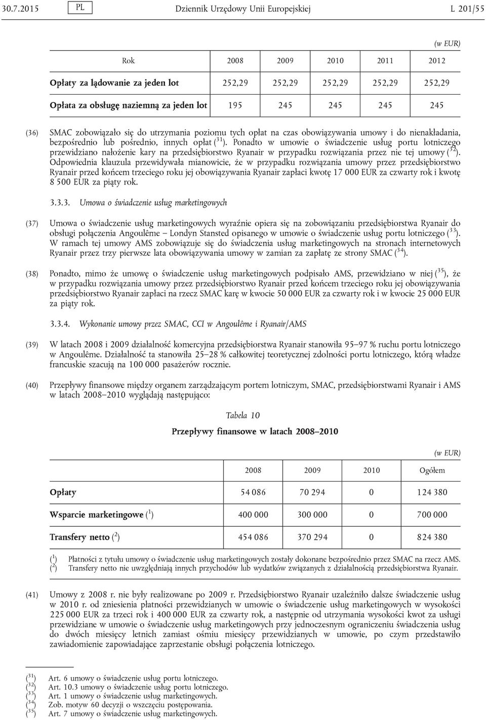 Ponadto w umowie o świadczenie usług portu lotniczego przewidziano nałożenie kary na przedsiębiorstwo Ryanair w przypadku rozwiązania przez nie tej umowy ( 32 ).