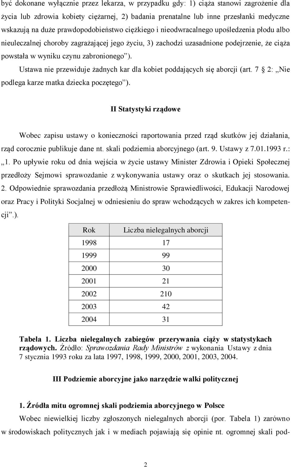 zabronionego ). Ustawa nie przewiduje żadnych kar dla kobiet poddających się aborcji (art. 7 2: Nie podlega karze matka dziecka poczętego ).