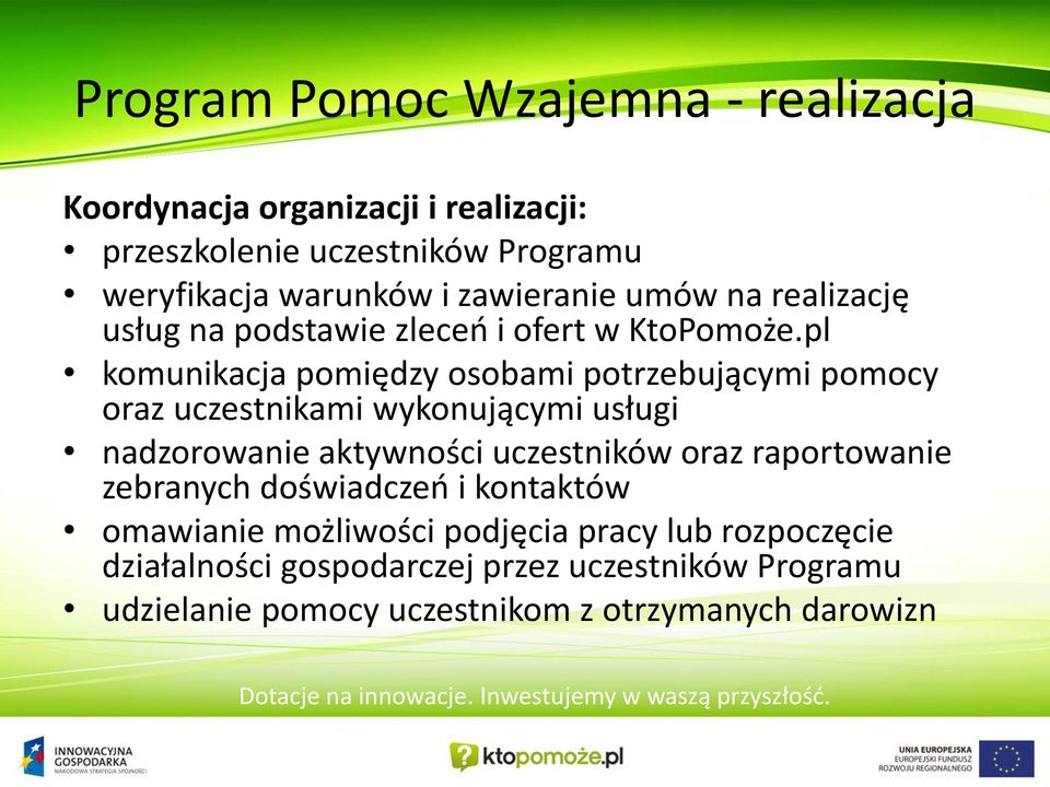 pl komunikacja pomiędzy osobami potrzebującymi pomocy oraz uczestnikami wykonującymi usługi nadzorowanie aktywności uczestników oraz