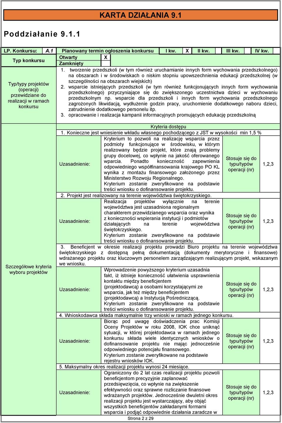 obszarach wiejskich) Typ/typy projektów 2.