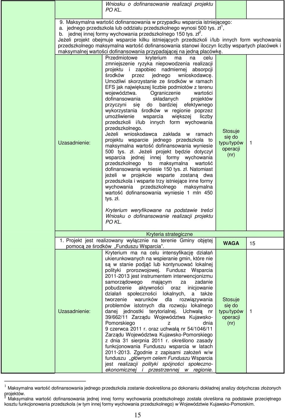 JeŜeli projekt obejmuje wsparcie kilku istniejących przedszkoli i/lub innych form wychowania przedszkolnego maksymalna wartość dofinansowania stanowi iloczyn liczby wspartych placówek i maksymalnej