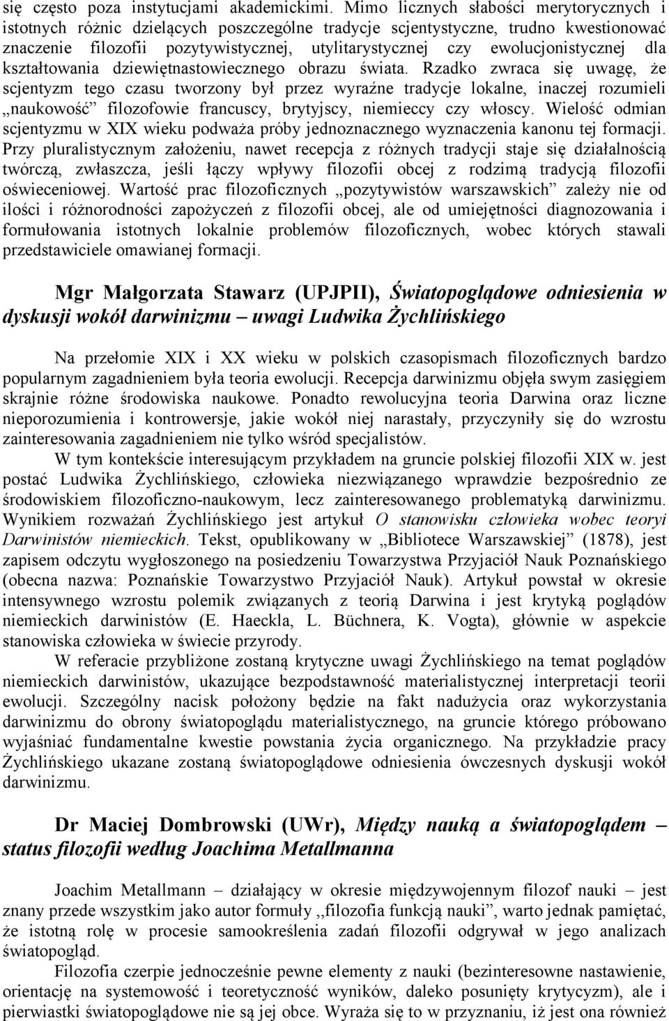 ewolucjonistycznej dla kształtowania dziewiętnastowiecznego obrazu świata.
