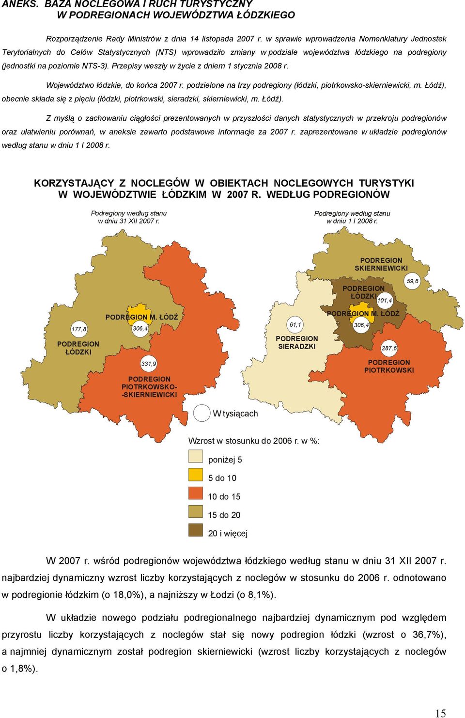 Przepisy weszły w życie z dniem 1 stycznia 2008 r. Województwo łódzkie, do końca 2007 r. podzielone na trzy podregiony (łódzki, piotrkowsko-skierniewicki, m.