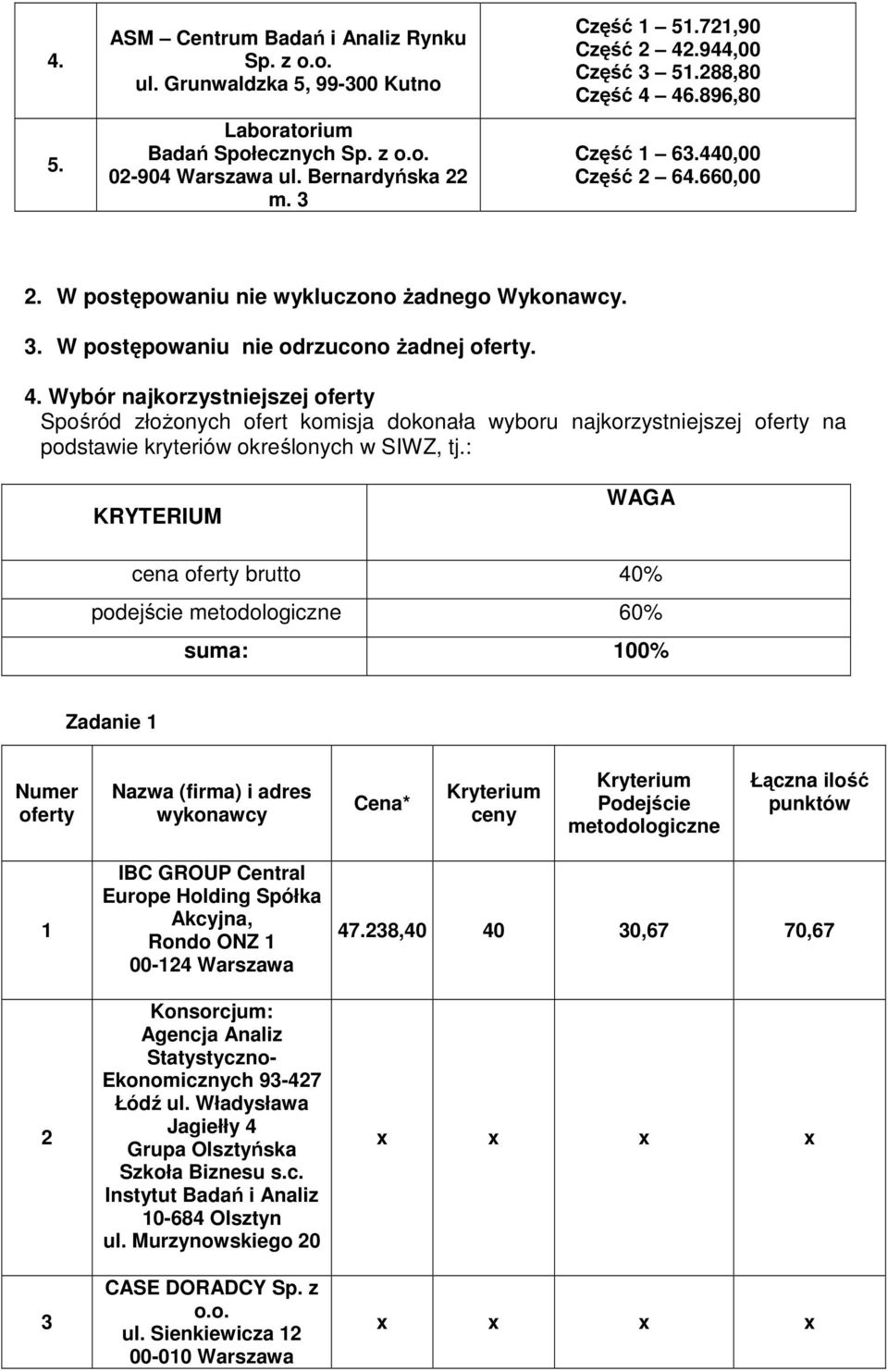 4. Wybór najkorzystniejszej Spośród złoŝonych ofert komisja dokonała wyboru najkorzystniejszej na podstawie