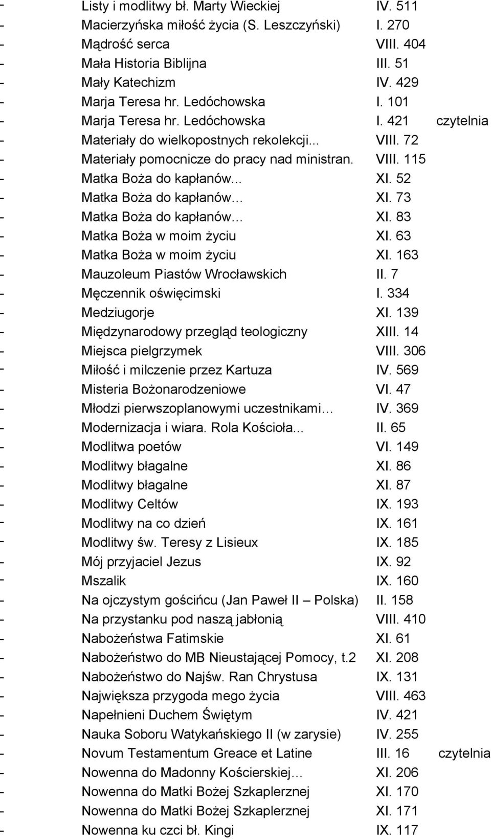 .. XI. 52 - Matka Boża do kapłanów XI. 73 - Matka Boża do kapłanów XI. 83 - Matka Boża w moim życiu XI. 63 - Matka Boża w moim życiu XI. 163 - Mauzoleum Piastów Wrocławskich II.