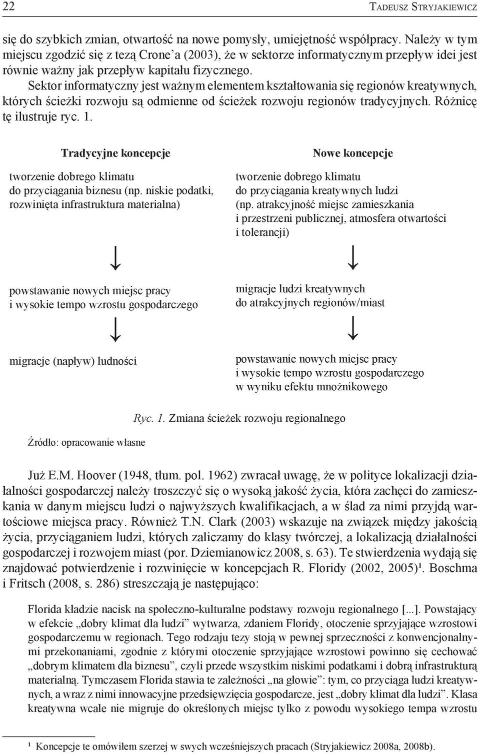 Sektor informatyczny jest ważnym elementem kształtowania się regionów kreatywnych, których ścieżki rozwoju są odmienne od ścieżek rozwoju regionów tradycyjnych. Różnicę tę ilustruje ryc. 1.