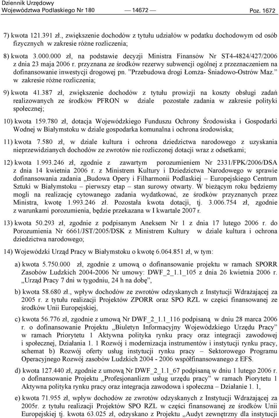 Przebudowa drogi Łomża- Śniadowo-Ostrów Maz. w zakresie różne rozliczenia; 9) kwota 41.