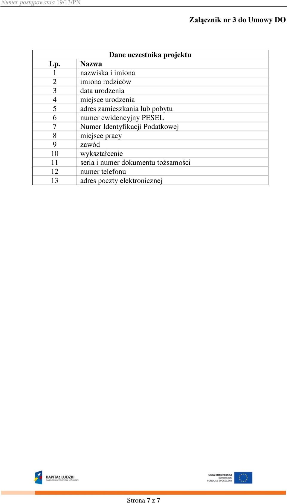 zamieszkania lub pobytu 6 numer ewidencyjny PESEL 7 Numer Identyfikacji Podatkowej 8