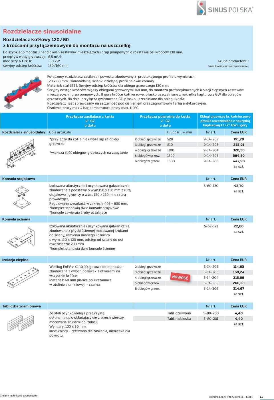 przepływ wody grzewczej: 6,5 m 3 /h moc przy Δ t 20 K: 150 kw seryjny odstęp króćców: 130/160 mm Grupa produktów: 1 Grupa towarów: Artykuły podstawowe połączony rozdzielacz zasilania i powrotu,