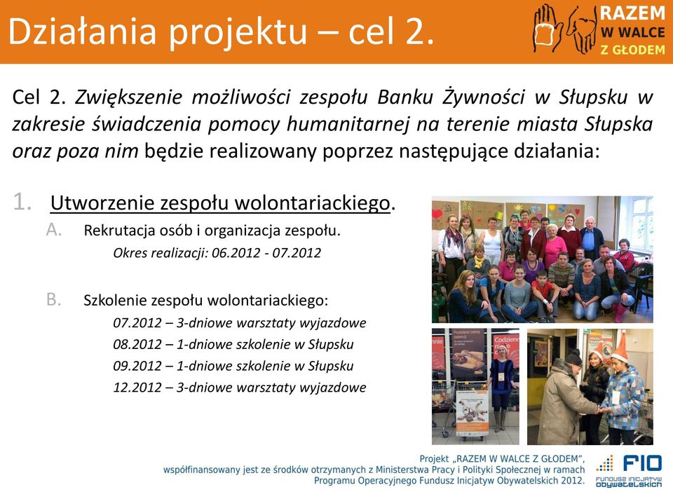 poza nim będzie realizowany poprzez następujące działania: 1. Utworzenie zespołu wolontariackiego. A.