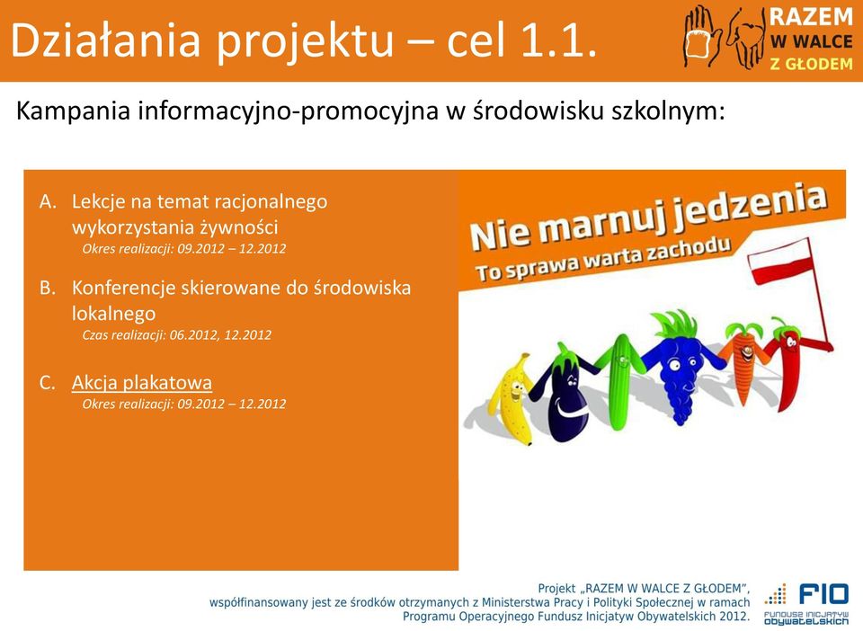 Lekcje na temat racjonalnego wykorzystania żywności Okres realizacji: 09.