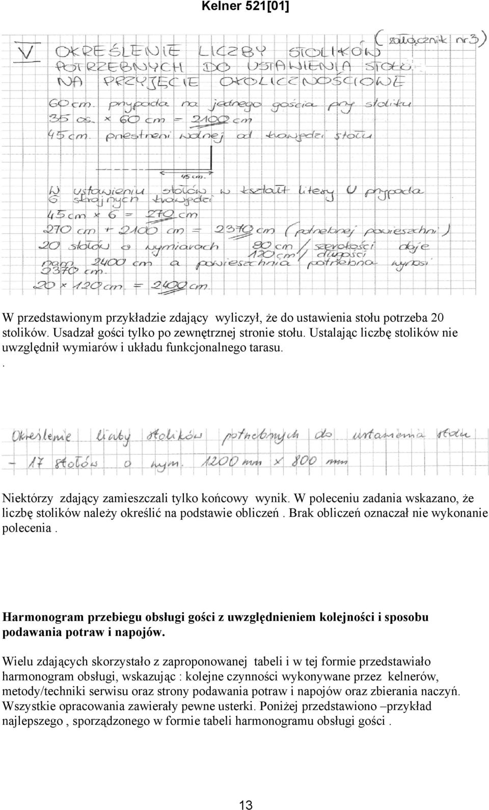 W poleceniu zadania wskazano, że liczbę stolików należy określić na podstawie obliczeń. Brak obliczeń oznaczał nie wykonanie polecenia.