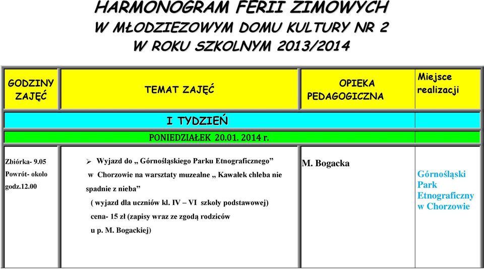 00 Wyjazd do Górnośląskiego Parku Etnograficznego w Chorzowie na warsztaty muzealne Kawałek chleba nie spadnie z nieba ( wyjazd