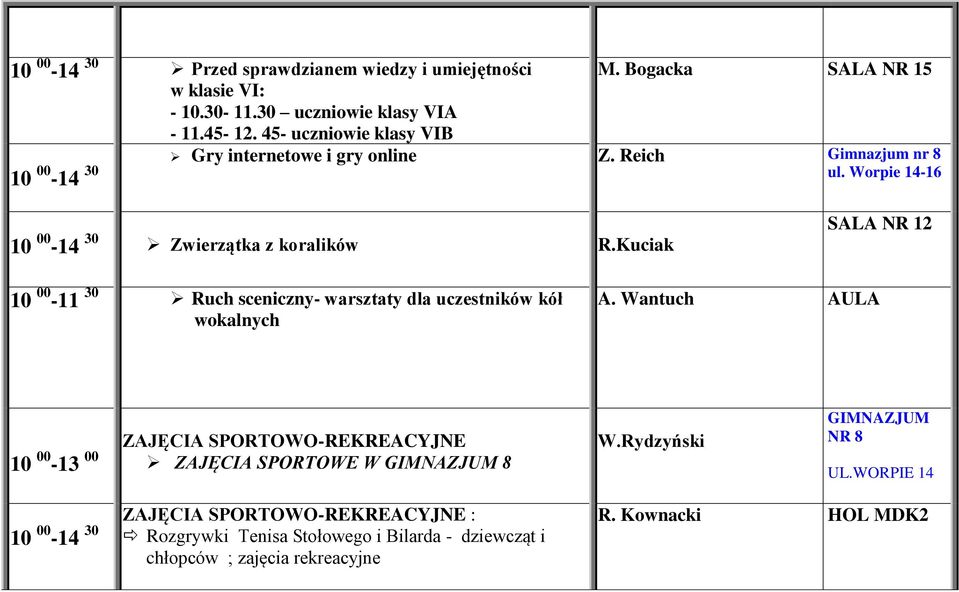 Kuciak SALA NR 12 10 00-11 30 Ruch sceniczny- warsztaty dla uczestników kół wokalnych A.