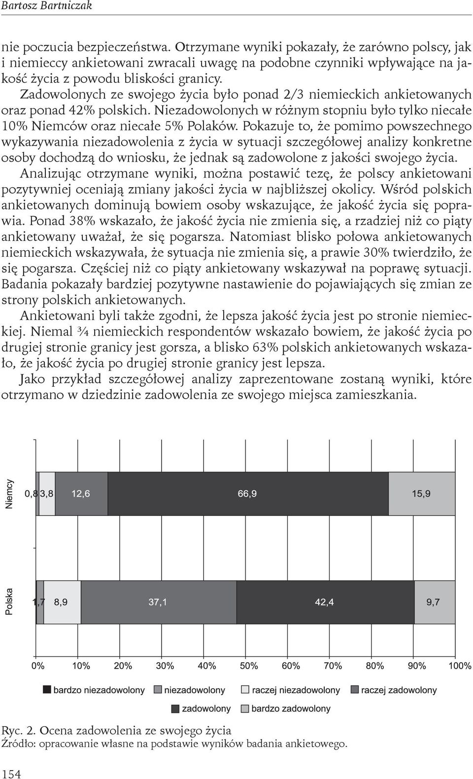 Zadowolonych ze swojego życia było ponad 2/3 niemieckich ankietowanych oraz ponad 42% polskich. Niezadowolonych w różnym stopniu było tylko niecałe 10% Niemców oraz niecałe 5% Polaków.