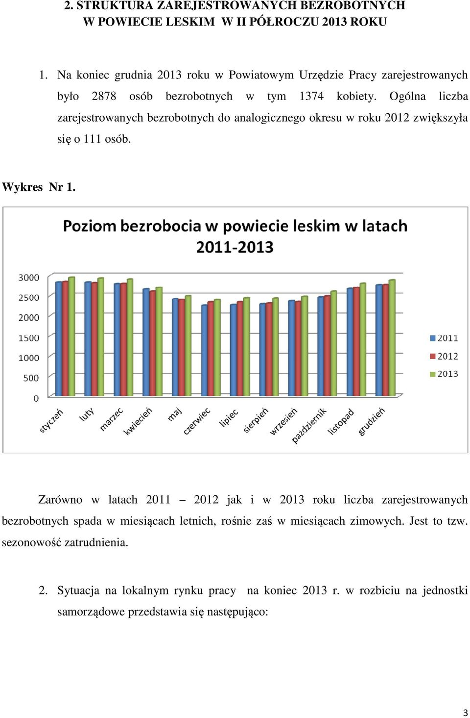 Ogólna liczba zarejestrowanych bezrobotnych do analogicznego okresu w roku 2012 zwiększyła się o 111 osób. Wykres Nr 1.