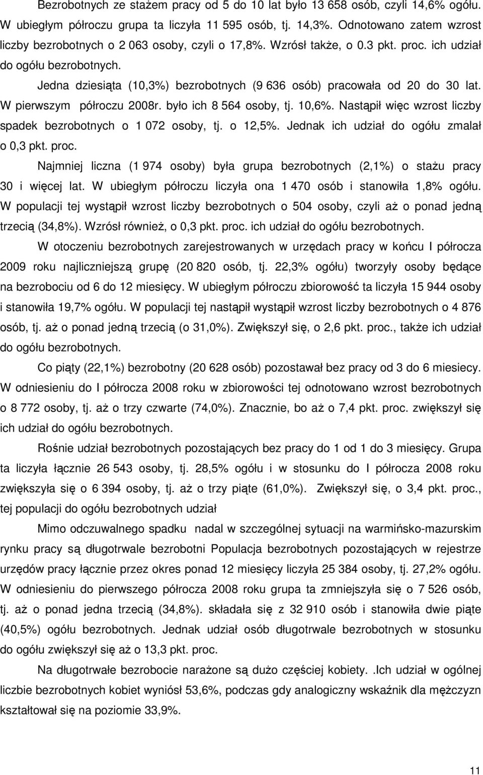Jedna dziesiąta (10,3%) bezrobotnych (9 636 osób) pracowała od 20 do 30 lat. W pierwszym półroczu 2008r. było ich 8 564 osoby, tj. 10,6%.