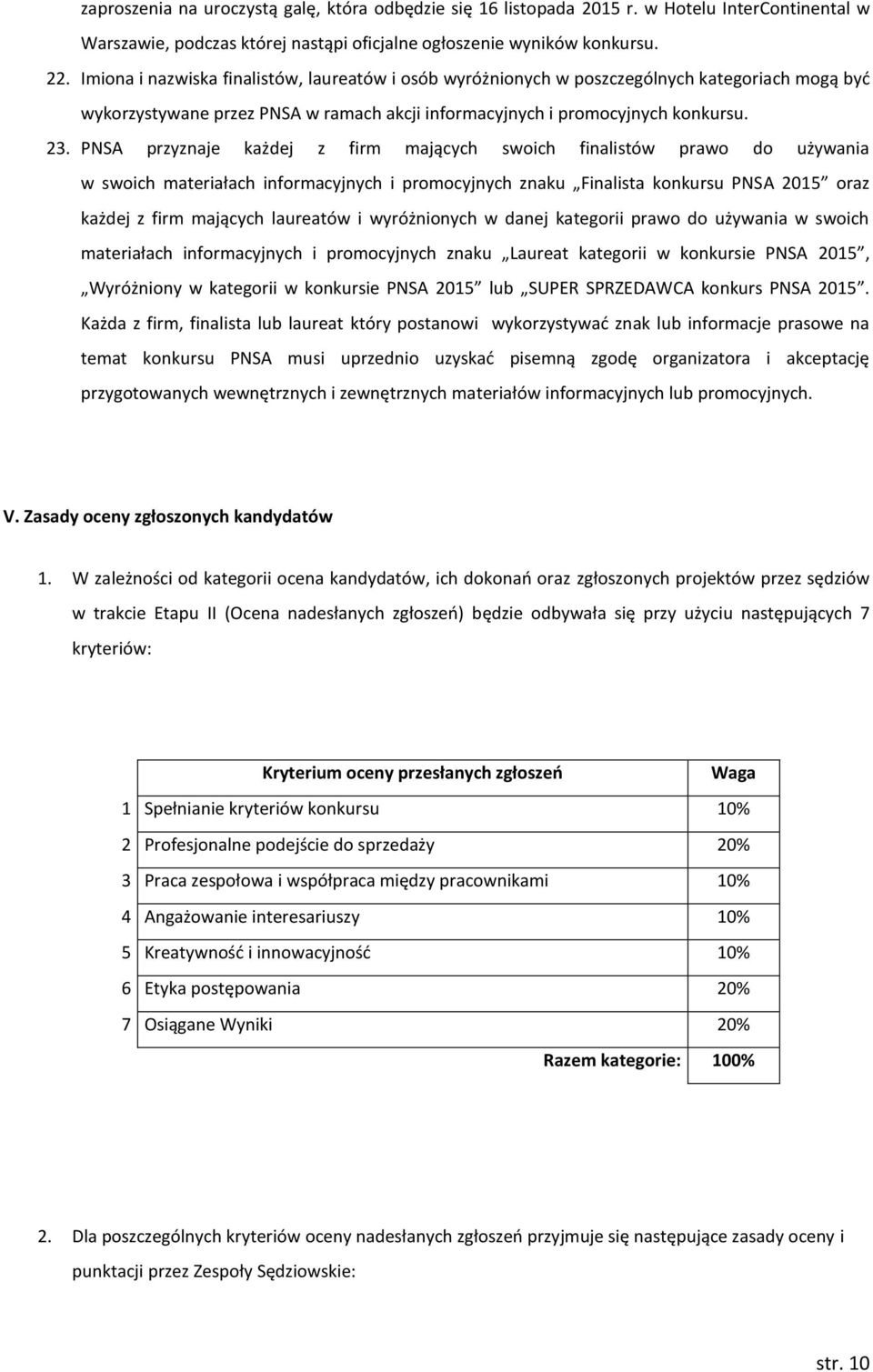 PNSA przyznaje każdej z firm mających swoich finalistów prawo do używania w swoich materiałach informacyjnych i promocyjnych znaku Finalista konkursu PNSA 2015 oraz każdej z firm mających laureatów i