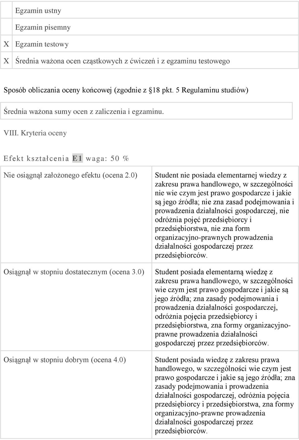 0) Osiągnął w stopniu dostatecznym (ocena 3.0) Osiągnął w stopniu dobrym (ocena 4.