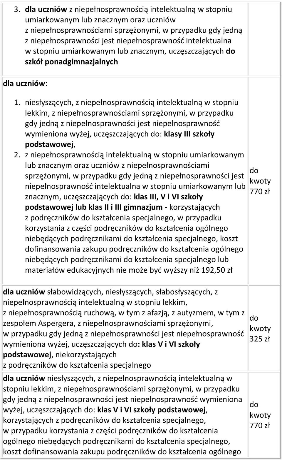 niesłyszących, z niepełnosprawnością intelektualną w stopniu lekkim, z niepełnosprawnościami sprzężonymi, w przypadku gdy jedną z niepełnosprawności jest niepełnosprawność wymieniona wyżej,