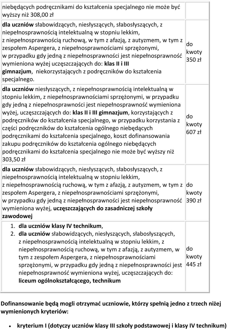 wyżej uczęszczających : klas II i III gimnazjum, niekorzystających z podręczników kształcenia specjalnego.