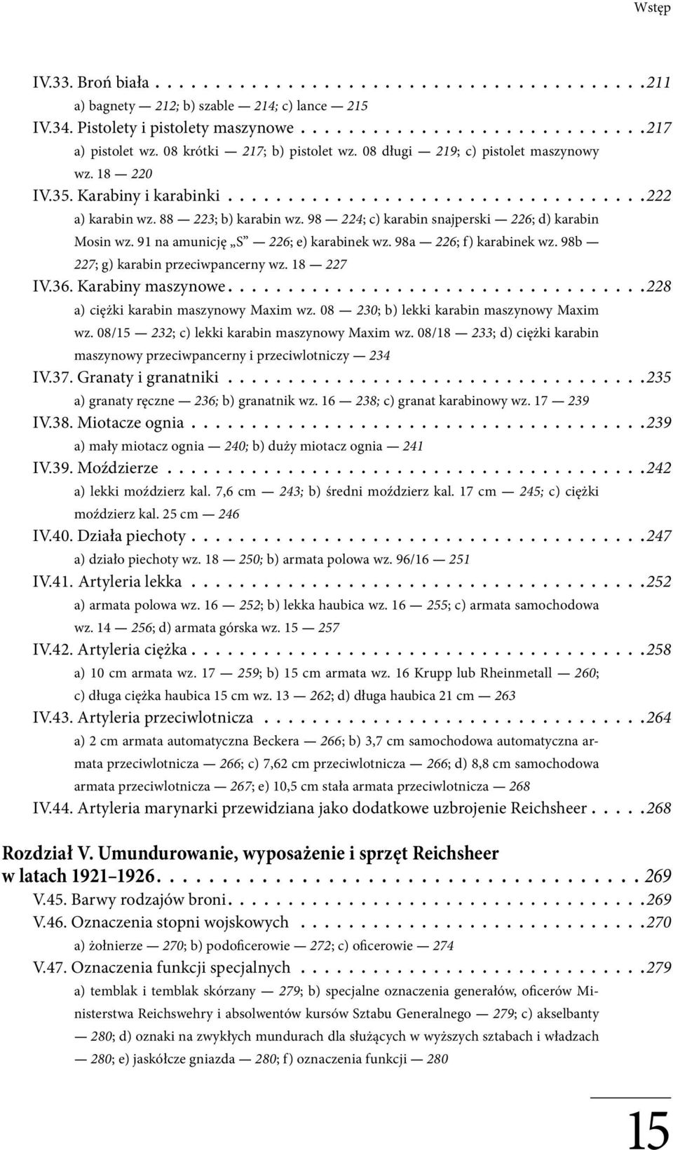 91 na amunicję S 226; e) karabinek wz. 98a 226; f) karabinek wz. 98b 227; g) karabin przeciwpancerny wz. 18 227 IV.36. Karabiny maszynowe 228 a) ciężki karabin maszynowy Maxim wz.