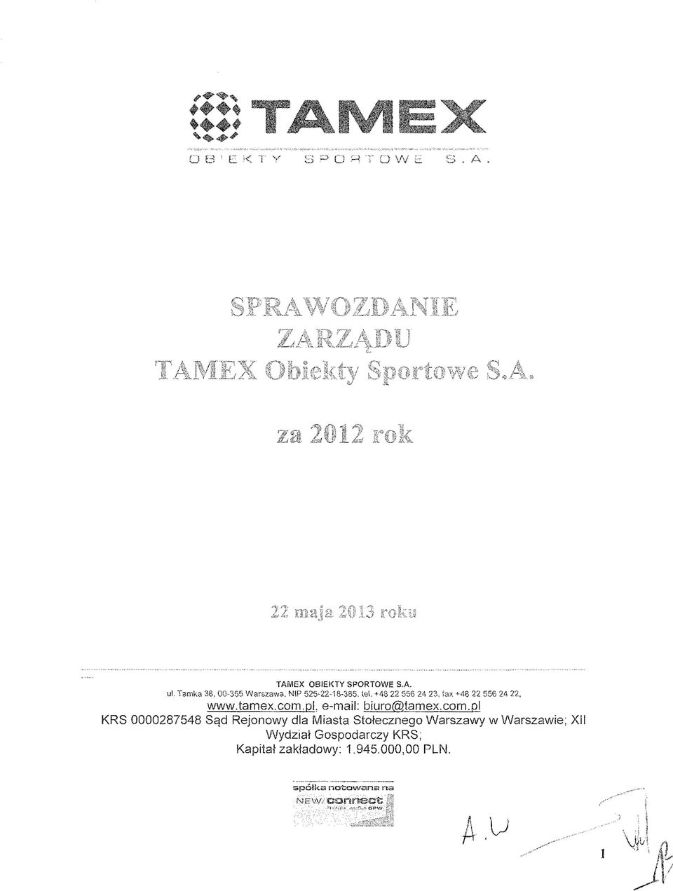 com.pl, e-mail: biuro@tamex.com.pl KRS 0000287548 Sąd Rejonowy dla Miasta Stołecznego Warszawy w