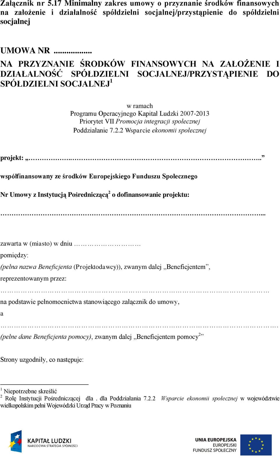 Promocja integracji społecznej Poddziałanie 7.2.2 Wsparcie ekonomii społecznej projekt:.