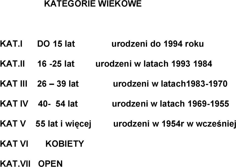 w latach1983-1970 KAT IV 40-54 lat urodzeni w latach 1969-1955 KAT