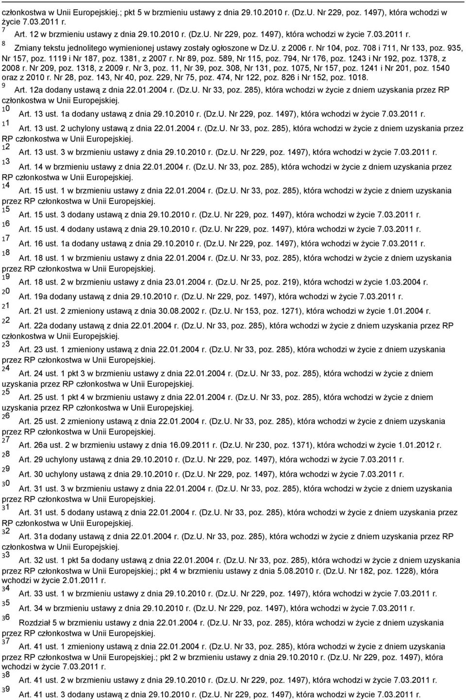 Nr 104, poz. 708 i 711, Nr 133, poz. 935, Nr 157, poz. 1119 i Nr 187, poz. 1381, z 2007 r. Nr 89, poz. 589, Nr 115, poz. 794, Nr 176, poz. 1243 i Nr 192, poz. 1378, z 2008 r. Nr 209, poz.