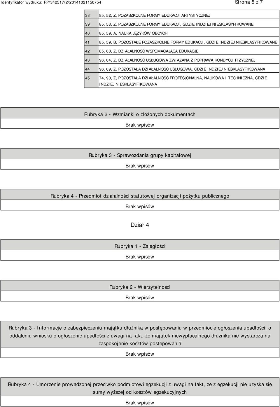 POZOSTAŁA DZIAŁALNOŚĆ USŁUGOWA, GDZIE INDZIEJ SKLASYFIKOWANA 45 74, 90, Z, POZOSTAŁA DZIAŁALNOŚĆ PROFESJONALNA, NAUKOWA I TECHNICZNA, GDZIE INDZIEJ SKLASYFIKOWANA Rubryka 2 - Wzmianki o złożonych