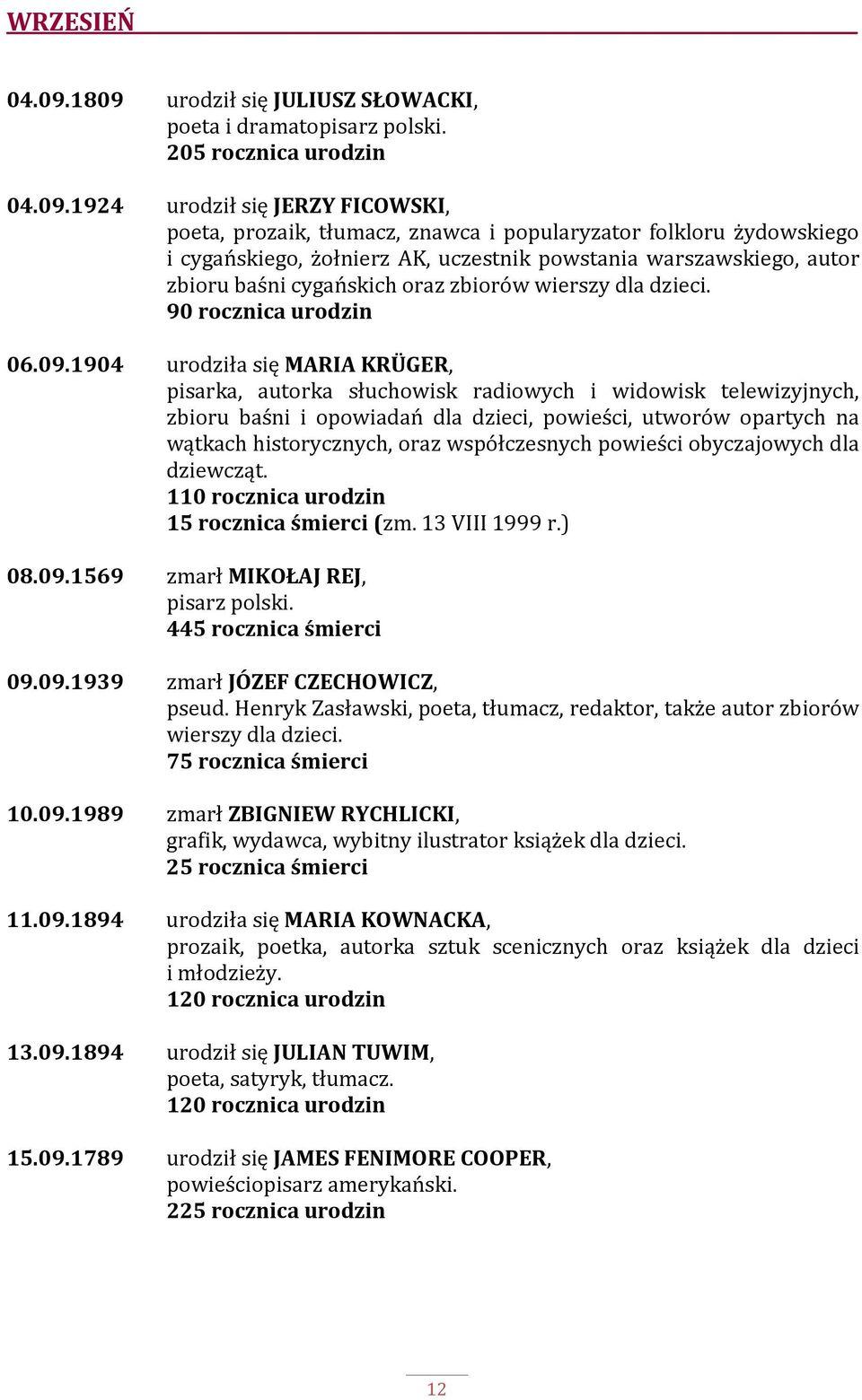 cygańskiego, żołnierz AK, uczestnik powstania warszawskiego, autor zbioru baśni cygańskich oraz zbiorów wierszy dla dzieci. 90 rocznica urodzin 06.09.