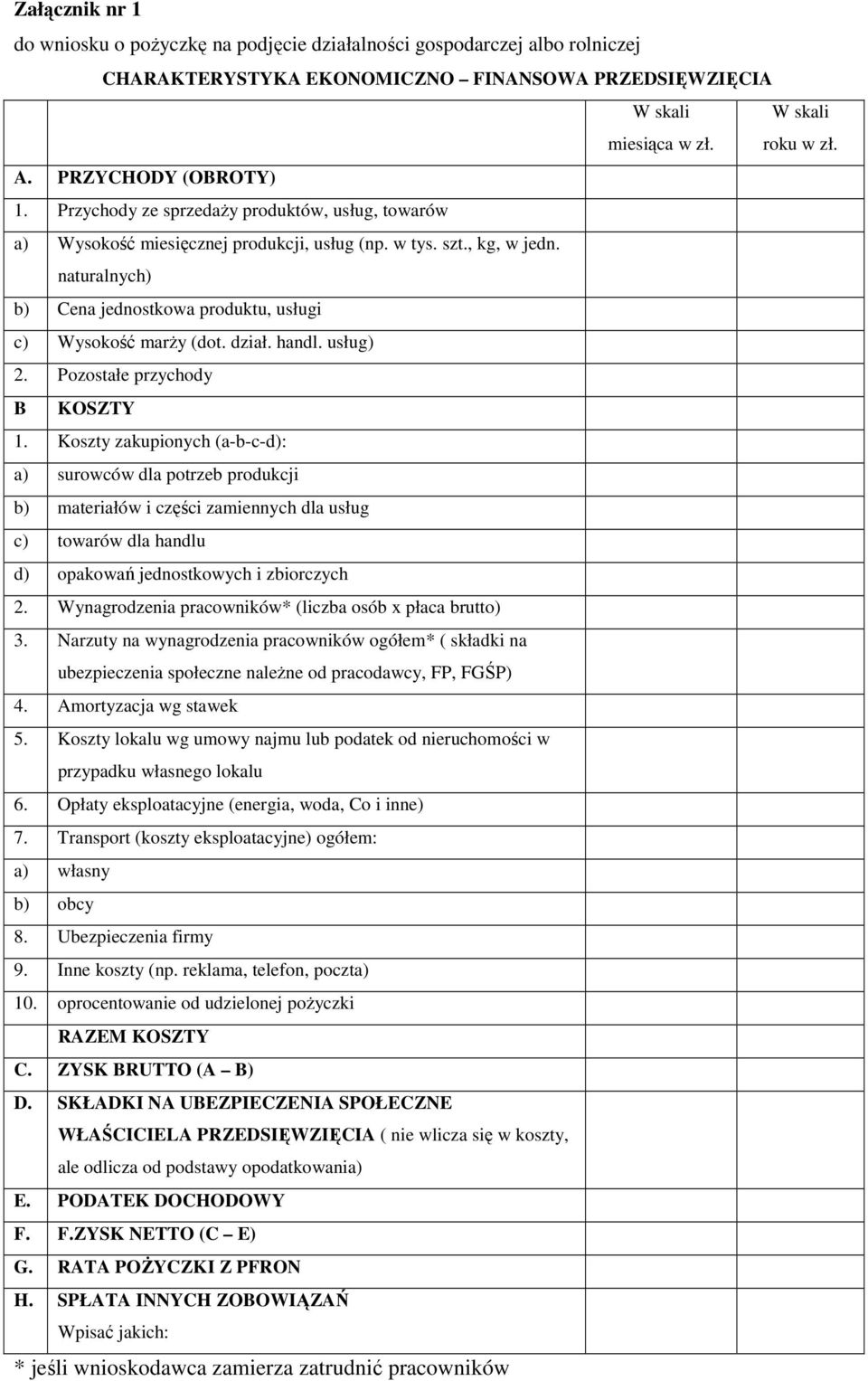 naturalnych) b) Cena jednostkowa produktu, usługi c) Wysokość marŝy (dot. dział. handl. usług) 2. Pozostałe przychody B KOSZTY 1.