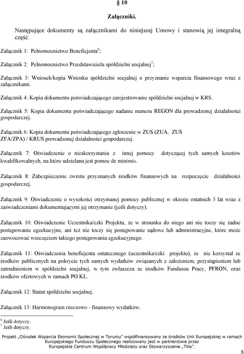 socjalnej 7 ; Załącznik 3: Wniosek/kopia Wniosku spółdzielni socjalnej o przyznanie wsparcia finansowego wraz z załącznikami.